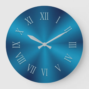 Horloge métallique bleue turquoise et chiffres ro