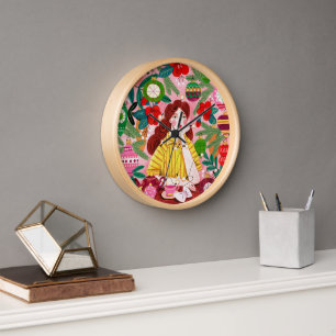 Horloge Mid Century Retro Femme Noël Vacances
