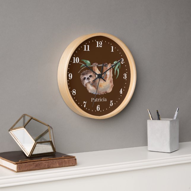 Horloge mignon amoureux de paresseux ajouter un nom (Bureau)
