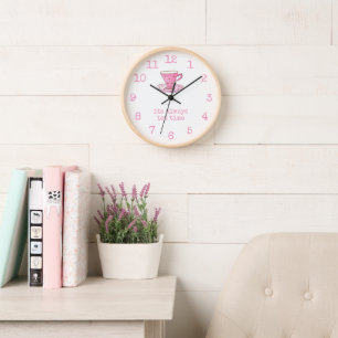 Horloge Mignon rose théière c'est toujours l'heure du th
