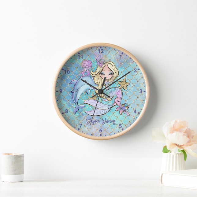 Horloge Mignonne Blonde Sirène Custom Girl Chambre (Maison)