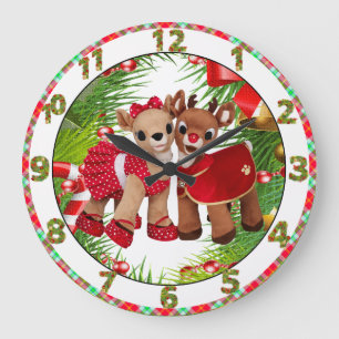 horloge mignonne de Noël d'amoureux de renne