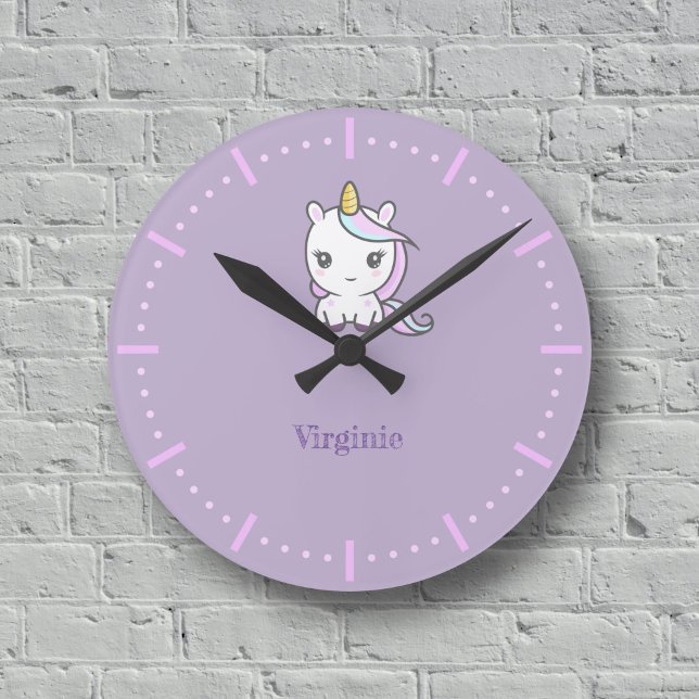 Horloge mignonne mauve Unicorne (Cute Unicorn Purple Wall Clock)