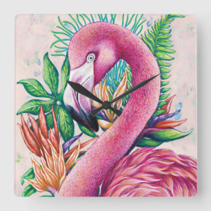Horloge mignonne Tropical Flamant rose Rose