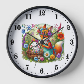 Horloge Mignons animaux de la forêt mixte lapin renard