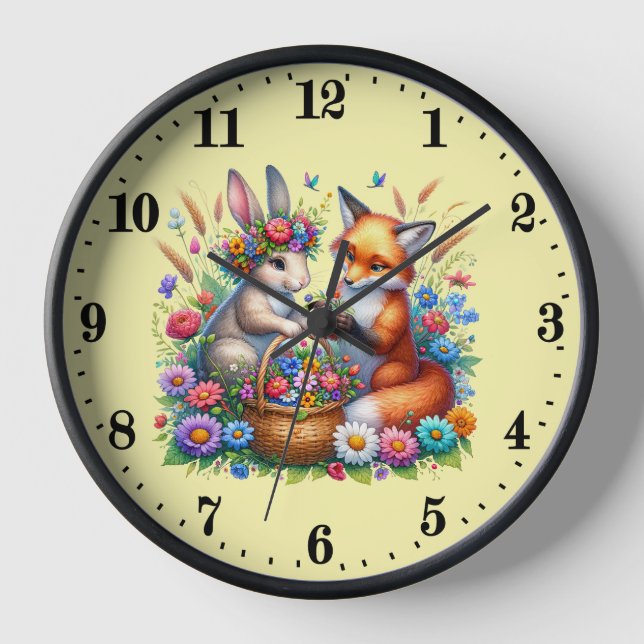 Horloge Mignons animaux de la forêt mixte lapin renard (Recto)