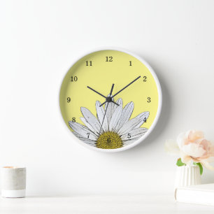 Horloge Moderne marguerite Jaune Rustique Pays Floral