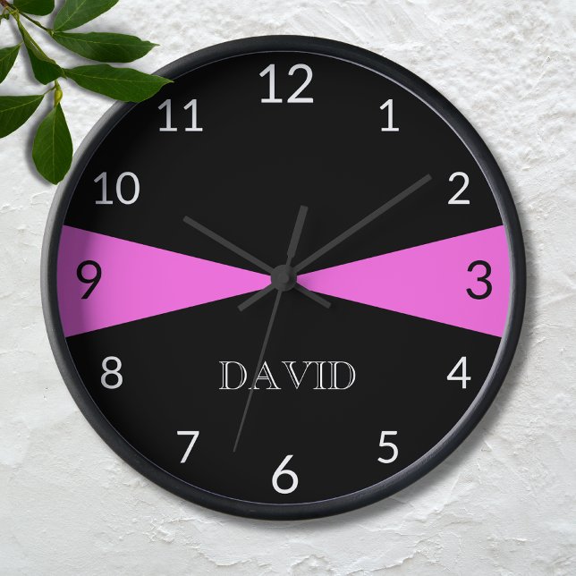 Horloge Moderne Personnalisé noir blanc Bubblegum rose (Créateur téléchargé)