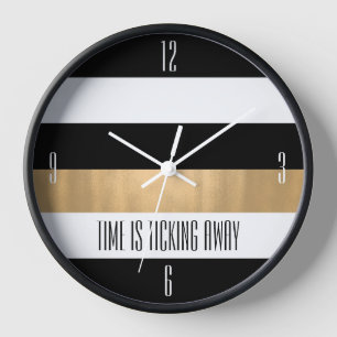 Horloge Moderne rayé noir blanc et or