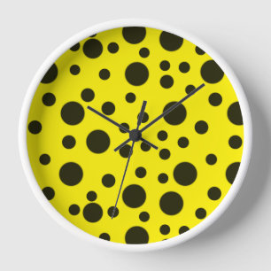 Horloge Moderne Simple Noir pois motif jaune point