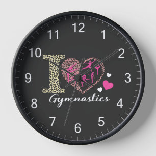 Horloge Moderne tendance Cute I Love Gymnastique Leopard