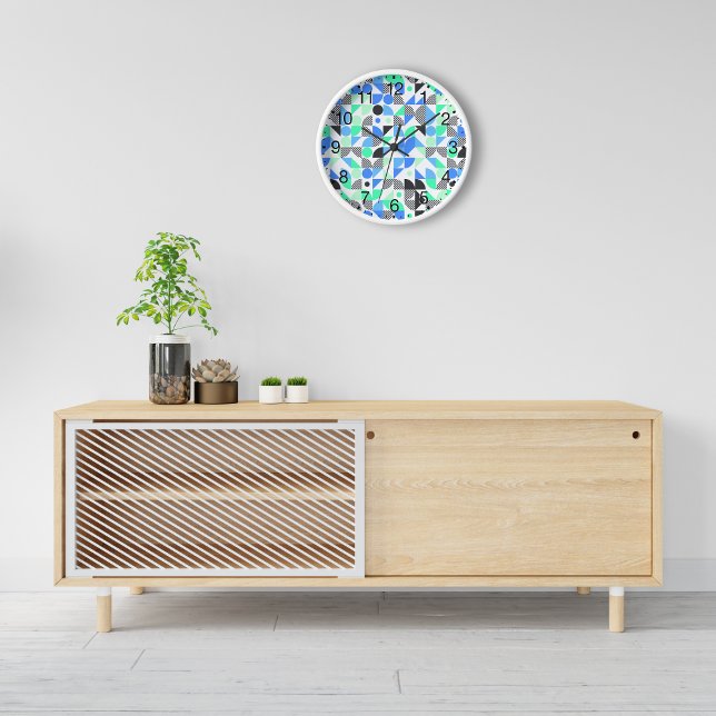 Horloge Monnaie bleue Abstraite vert noir géométrique (Créateur téléchargé)