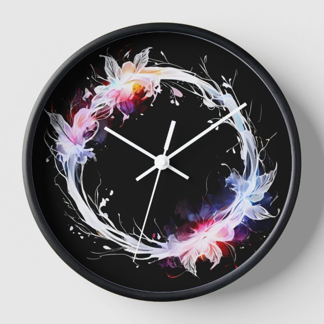 Horloge Monogramme Bleu Blanc Rose Floral Wreath (Recto)
