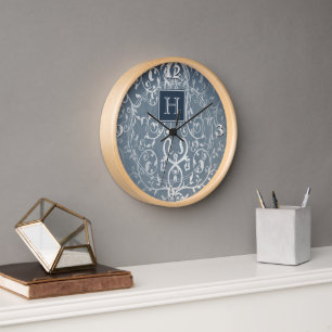 Horloge Monogramme Bleu Élégant