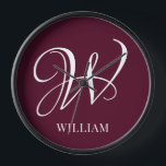 Horloge Monogramme Bourgogne Elégant Personnalisé Initial<br><div class="desc">Monogramme original personnalisé simple dans la typographie moderne. Un cadeau personnalisé parfait avec une touche personnelle</div>