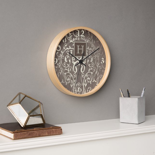 Horloge Monogramme Brown Élégant (Bureau)