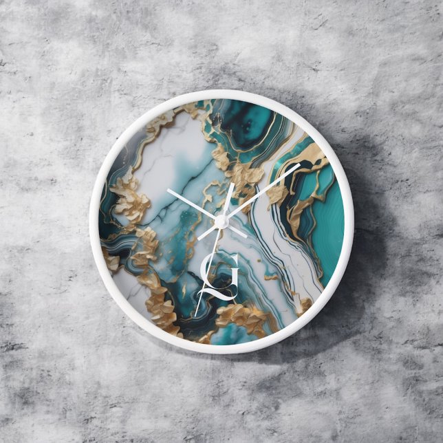 Horloge Monogramme de pierre d'âge Turquoise (Créateur téléchargé)