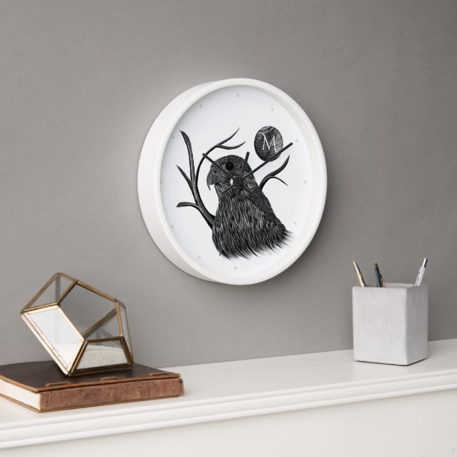 Horloge Monogramme de Pleine lune de faucon (Bureau)