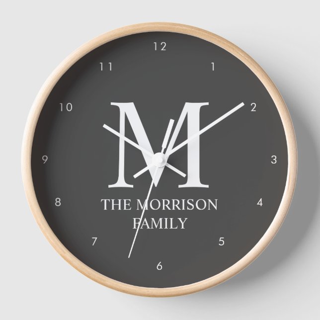 Horloge Monogramme familial personnalisé Mod Grey (Recto)