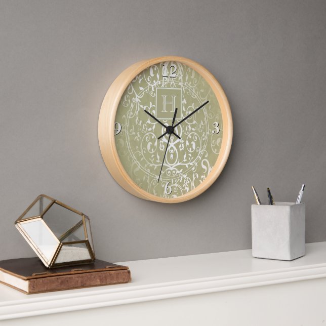 Horloge Monogramme Jaune Élégante (Bureau)