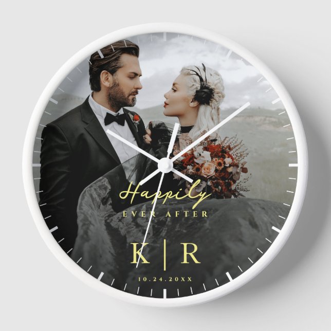 Horloge Monogramme minimaliste élégant photo Mariage (Recto)