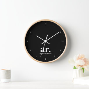 Horloge Monogramme moderne minimaliste noir blanc