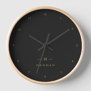 Horloge Monogramme Noir   Élégant minimaliste moderne