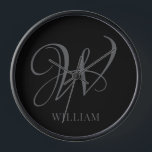 Horloge Monogramme noir gris élégant personnalisé initial<br><div class="desc">Monogramme original personnalisé simple dans la typographie moderne. Un cadeau personnalisé parfait avec une touche personnelle</div>