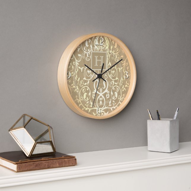 Horloge Monogramme Or Élégant (Bureau)