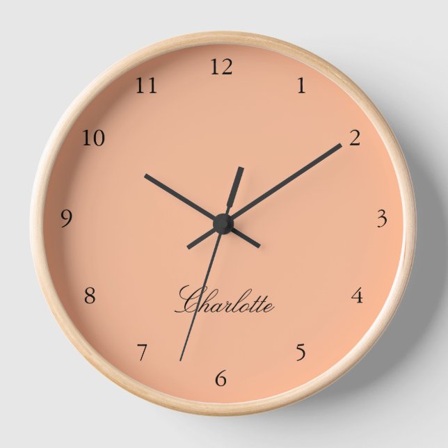 Horloge Monogramme Peach Moderne Minimaliste (Recto)