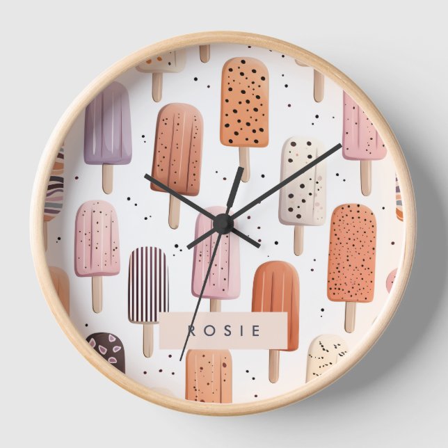 Horloge Monogramme Personnalisé Cute Popsicle Motif (Recto)