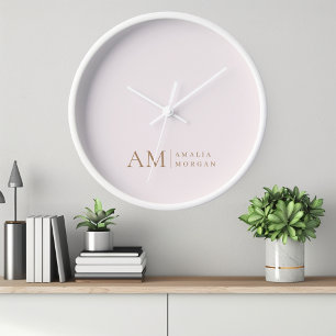 Horloge Monogramme Personnalisé Rose Initiale Et Nom