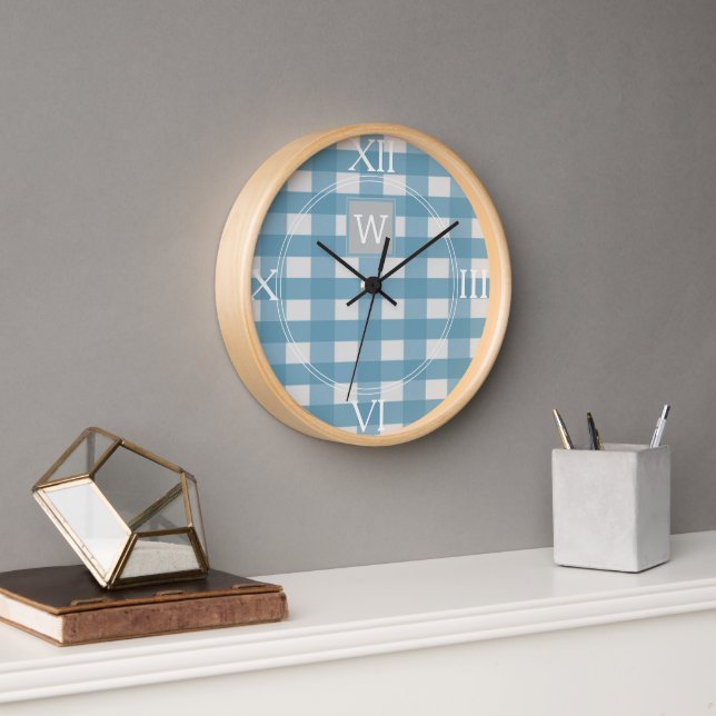 Horloge Monogramme Plaid Buffalo Bleu (Bureau)