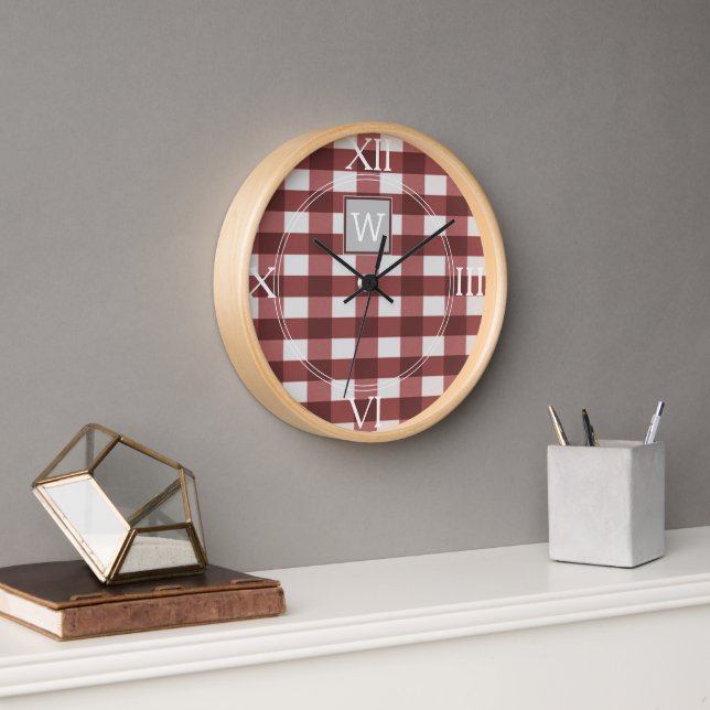 Horloge Monogramme Plaid Buffalo Rouge (Bureau)