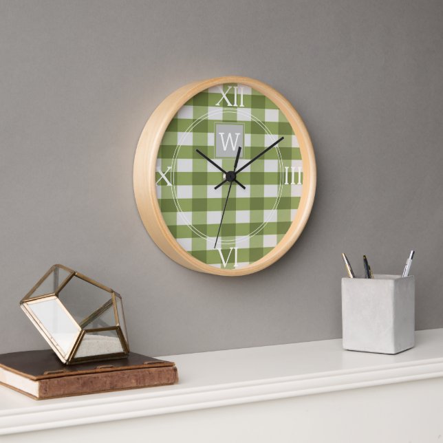 Horloge Monogramme Plaid Buffalo Vert (Bureau)