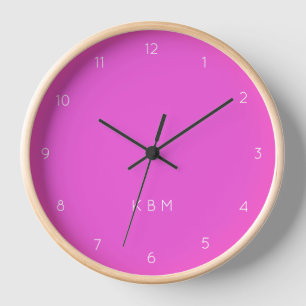 Horloge Monogramme rose chaud   Initiales modernes Neon Gi