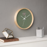 Horloge Monogramme rose vert minimaliste du logo de marque<br><div class="desc">Monogramme rose vert minimaliste du logo de marque</div>