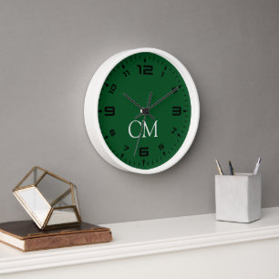 Horloge monogramme simple vert foncé