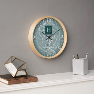 Horloge Monogramme turquoise Élégant