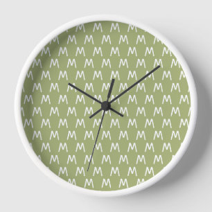 Horloge Monogramme vert et blanc minimaliste