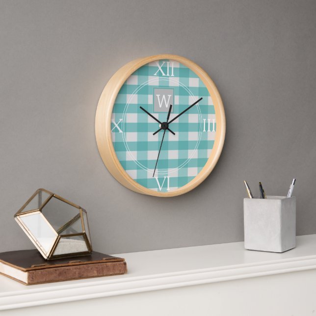 Horloge monographique turquoise Plaid Buffalo (Bureau)