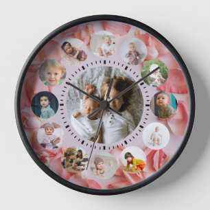 Horloge Montre collage de 13 photos personnalisées rosy