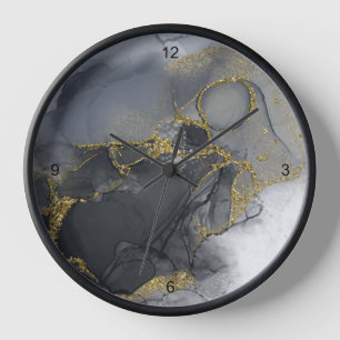 Horloge Moody Ink Charcoal Gold Abstrait ID988