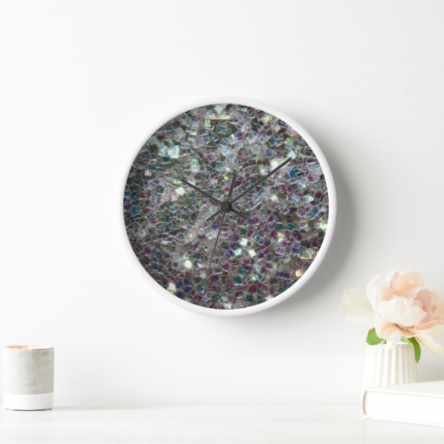 Horloge Mosaïque argentée colorée scintillante (Maison)