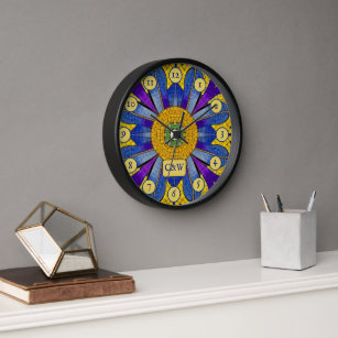 Horloge Mosaïque bleue et jaune Moderne apparence romaine 