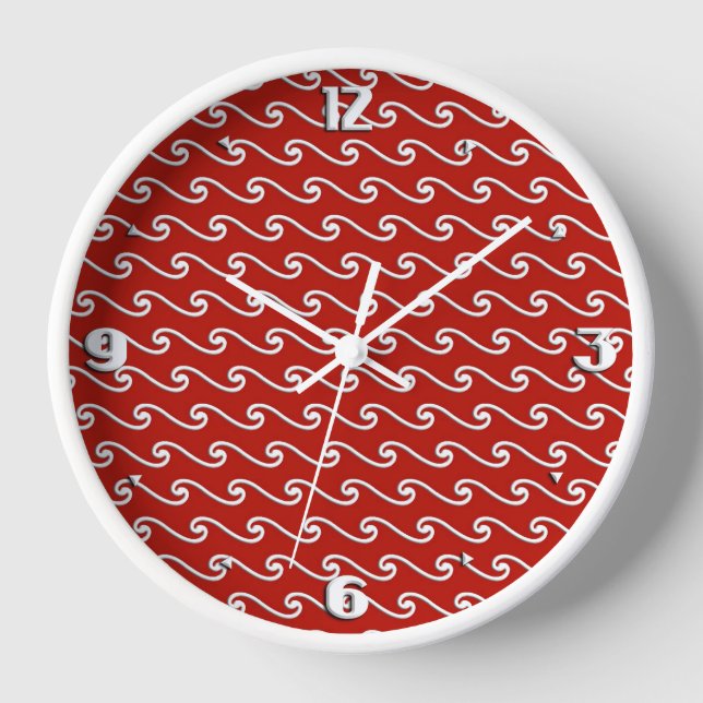 Horloge Motif chinois - blanc sur rouge profond (Recto)