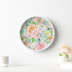Horloge Motif coloré Pastel Rose Fleurs