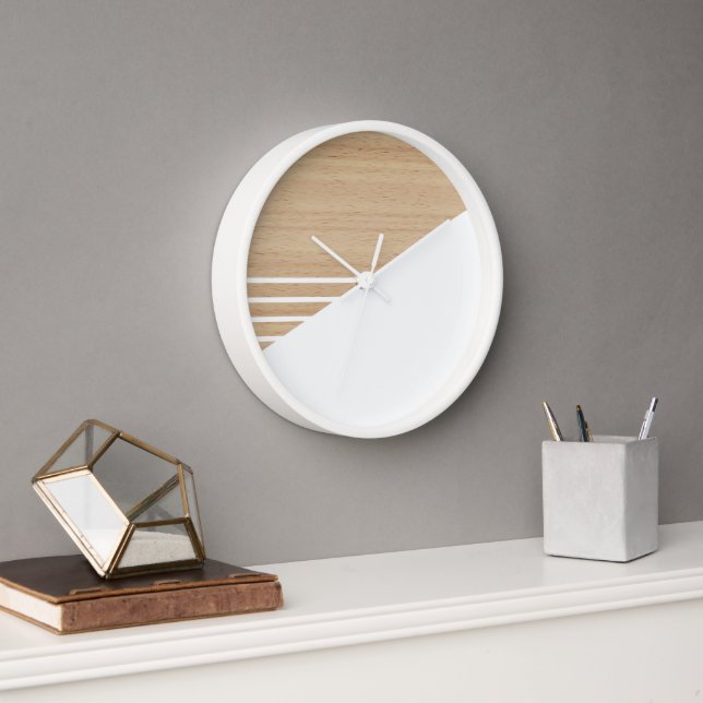 Horloge Motif Contemporain En Blocs Sur Faux Bois (Bureau)