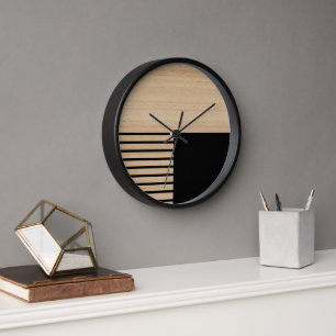 Horloge Motif Contemporain En Blocs Sur Faux Bois
