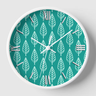 Horloge Motif de feuille de hêtre - Paon et aqua
